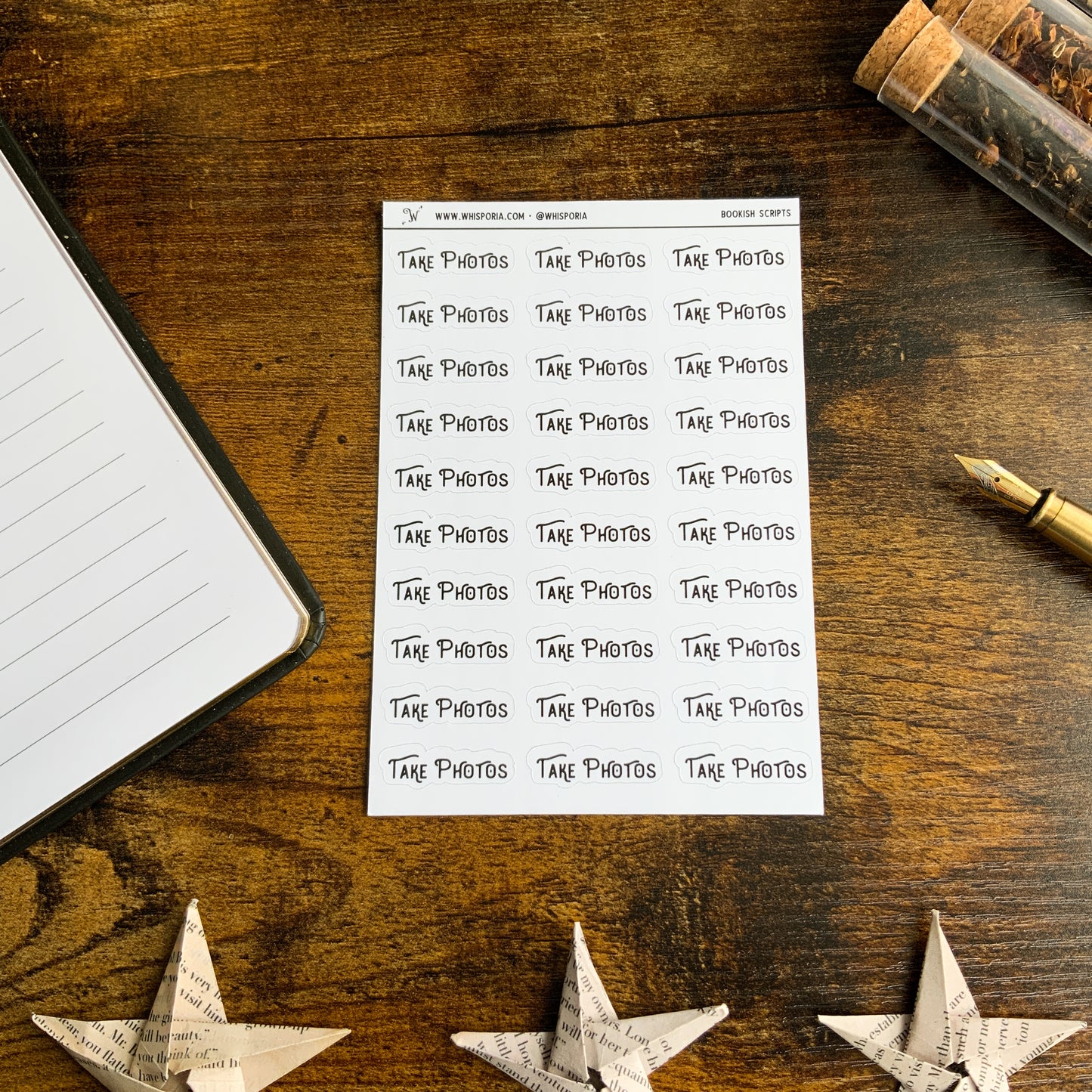 "Take Photos" Script Book Journal Matte White Sticker Sheet