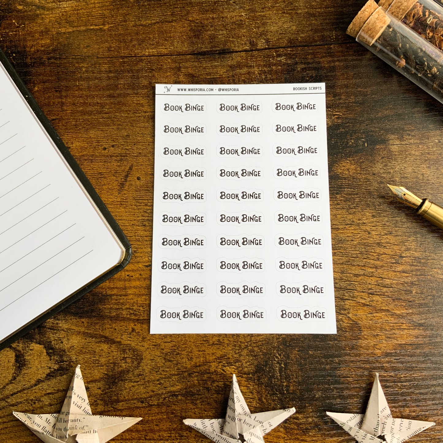 "Book Binge" Script Book Journal Matte White Sticker Sheet