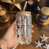 Fantasy Swords and Climbing Flowers Glass Tumbler with Bamboo Lid and Glass Straw 16oz