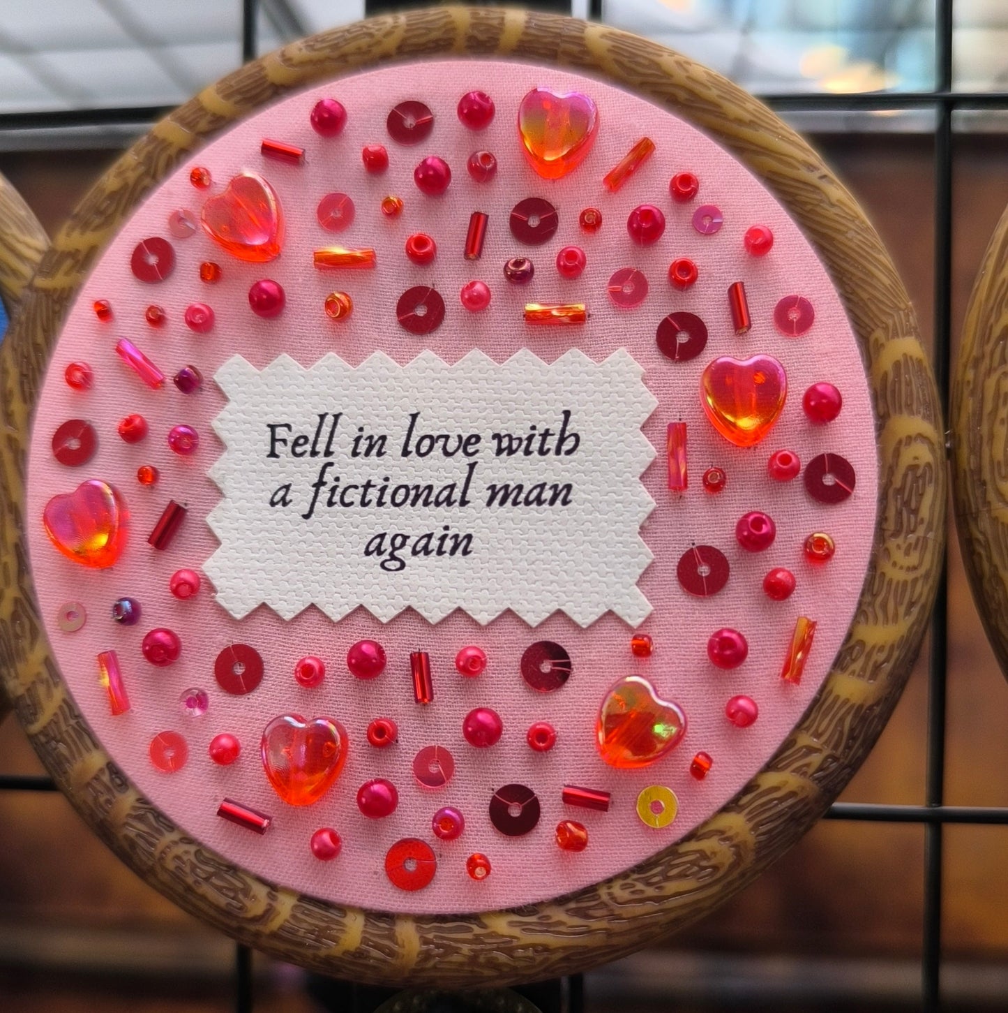 Fell in Love With a Fictional Man Pink Decorative Hoop