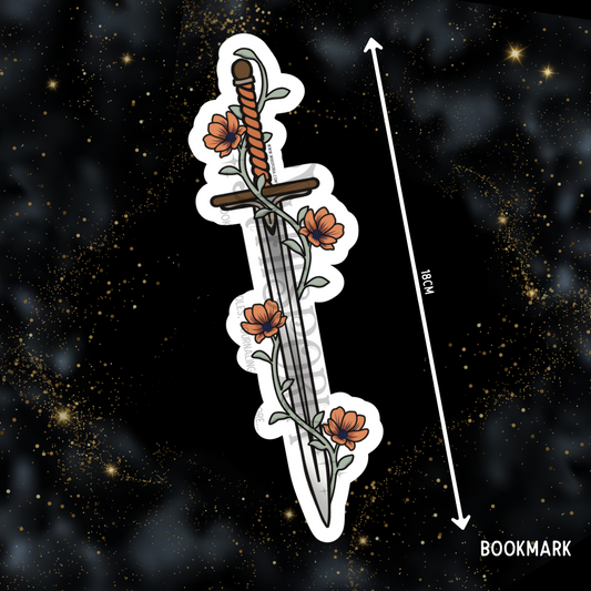 Fantasy Sword Shaped Bookmark - Orange Flowers