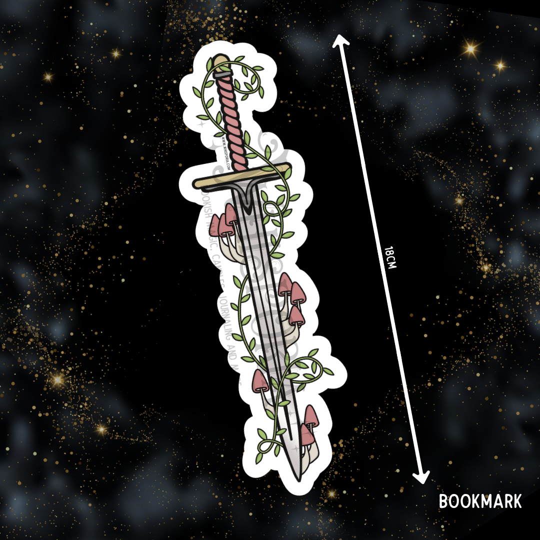 Fantasy Sword Shaped Bookmark - Pink Mushrooms & Vines