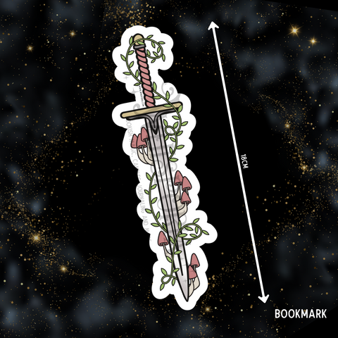 Fantasy Sword Shaped Bookmark - Pink Mushrooms & Vines