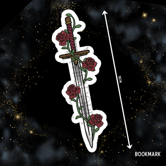 Fantasy Sword Shaped Bookmark - Red Roses