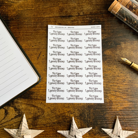 "Return Library Books" Script Book Journal Matte White Sticker Sheet