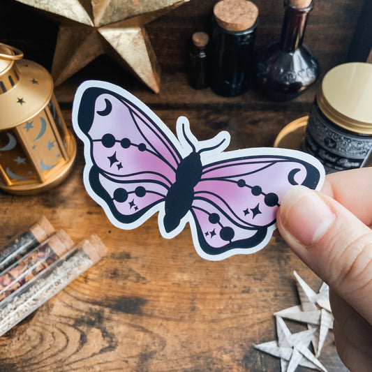 Pink Dot Moth Vinyl Die Cut Sticker