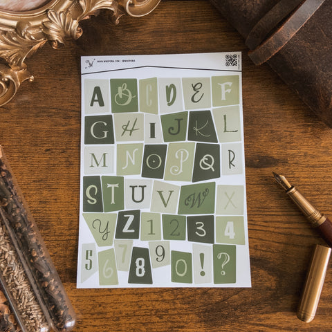 Misty Sage Mixed Letters Large Vinyl Sticker Sheet