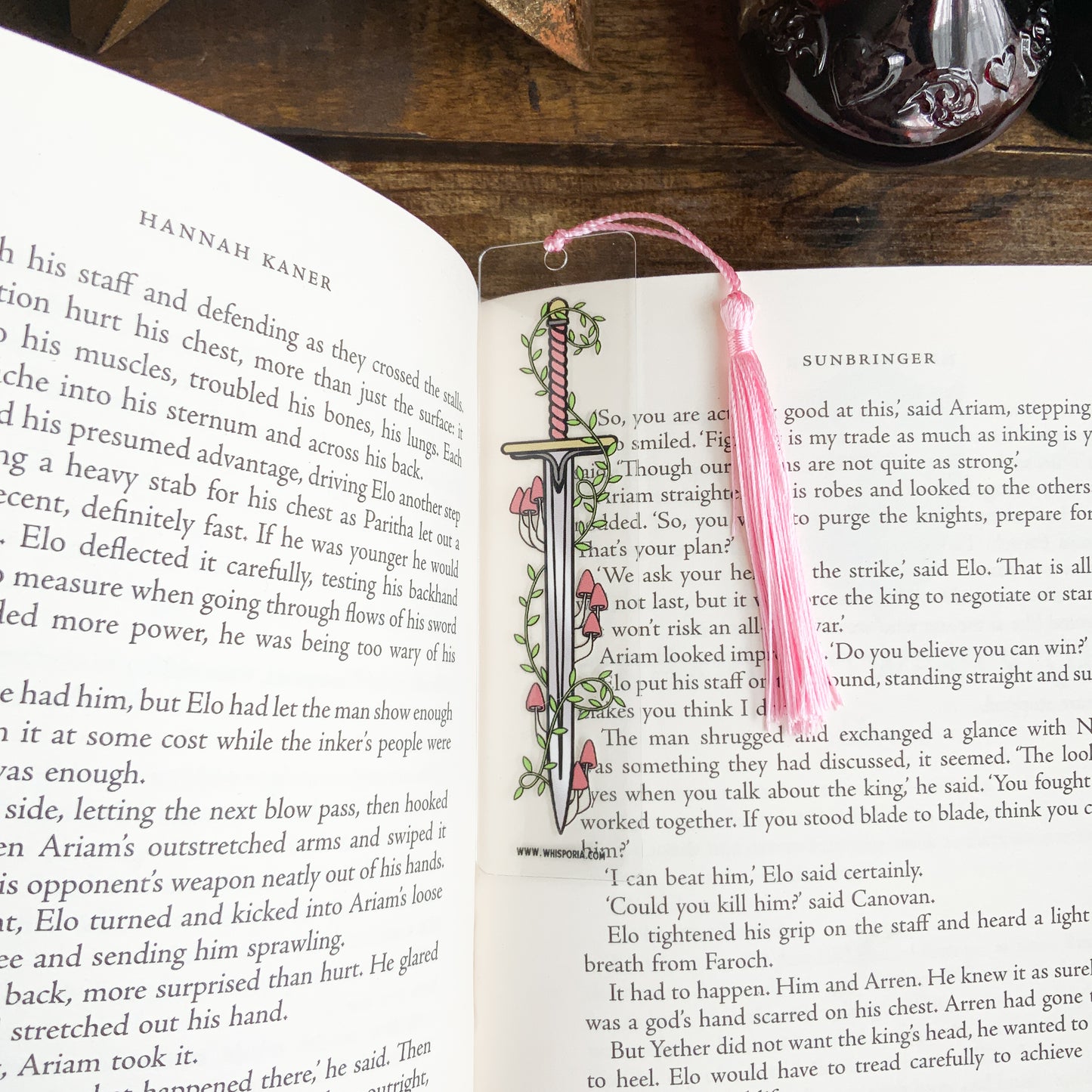 Pink Toadstools and Vines Sword Acrylic Bookmark with Pink Tassel