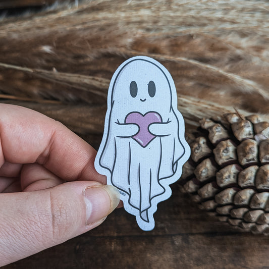 Heart Spooky Cute Ghost Die Cut Vinyl Sticker