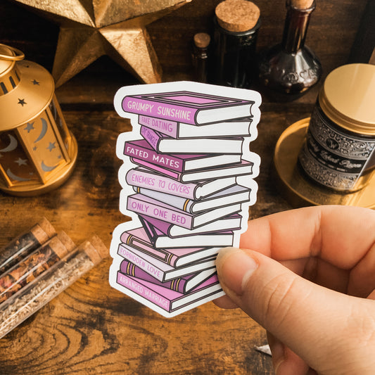 Romance Trope Book Stack Vinyl Die Cut Sticker