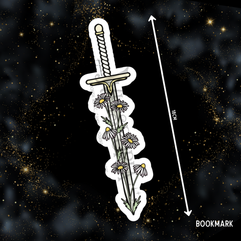 Fantasy Sword Shaped Bookmark - White Daisies