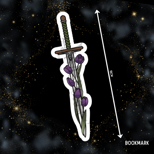 Fantasy Sword Shaped Bookmark - Purple Tulips