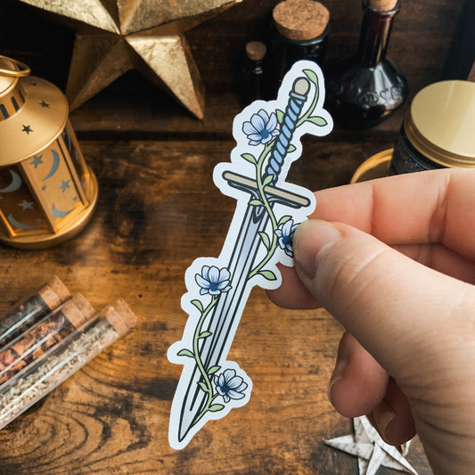 Pale Blue Climbing Flowers Sword Die Vinyl Die Cut Sticker