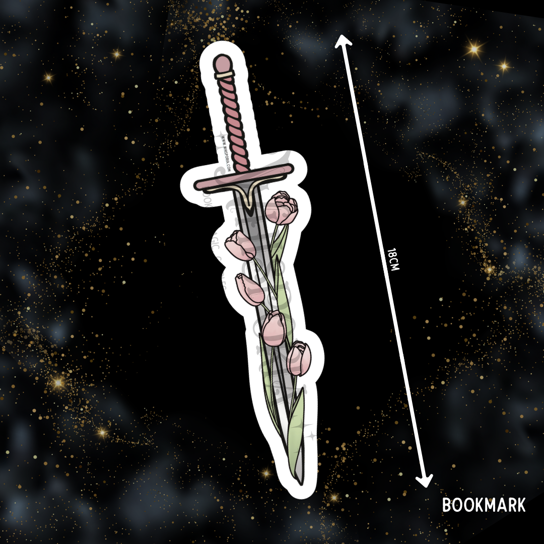 Fantasy Sword Shaped Bookmark - Pink Tulips