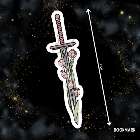 Fantasy Sword Shaped Bookmark - Pink Tulips