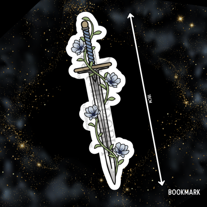 Fantasy Sword Shaped Bookmark - Blue Flowers