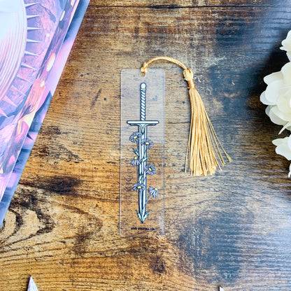 White Daisy Sword Acrylic Bookmark with Gold Tassel