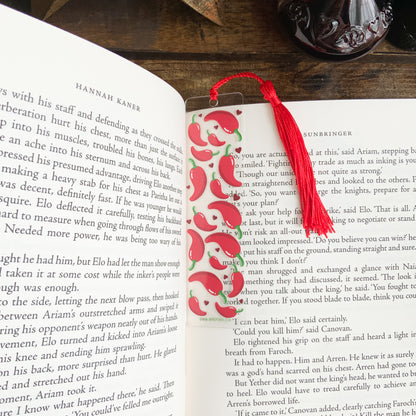 Spicy Read Chilli Peppers Pattern Acrylic Bookmark with Red Tassel