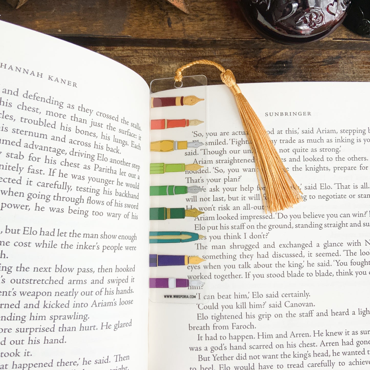 Rainbow Pens Pattern Acrylic Bookmark with Gold Tassel