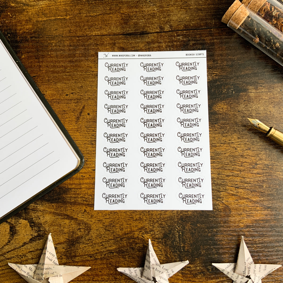 "Currently Reading" Script Book Journal Matte White Sticker Sheet