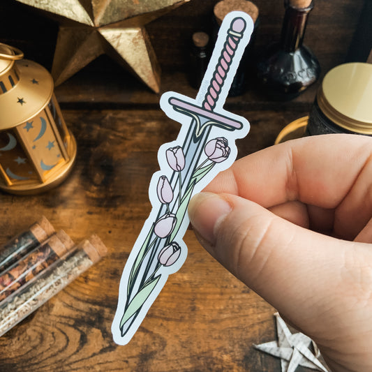 Pink Tulips Sword Vinyl Die Cut Sticker