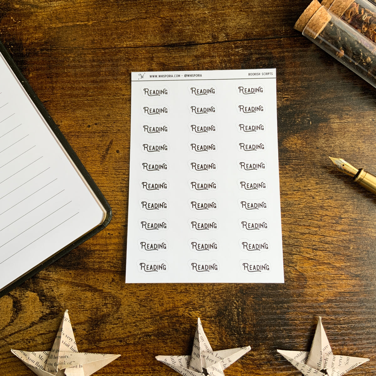 "Reading" Script Book Journal Matte White Sticker Sheet