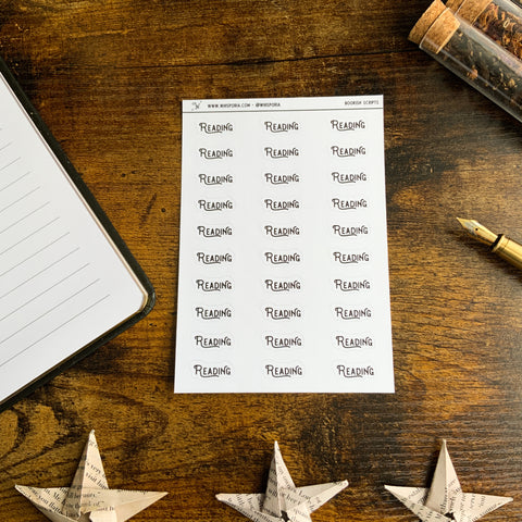 "Reading" Script Book Journal Matte White Sticker Sheet