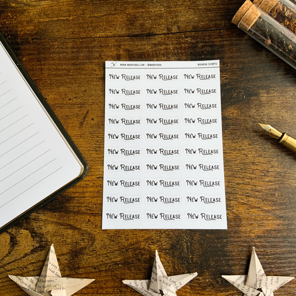 "New Release" Script Book Journal Matte White Sticker Sheet
