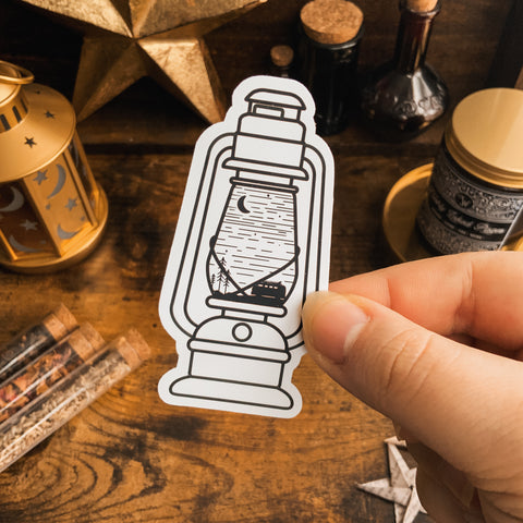 Black and White Campervan Adventures Lantern Vinyl Die Cut Sticker