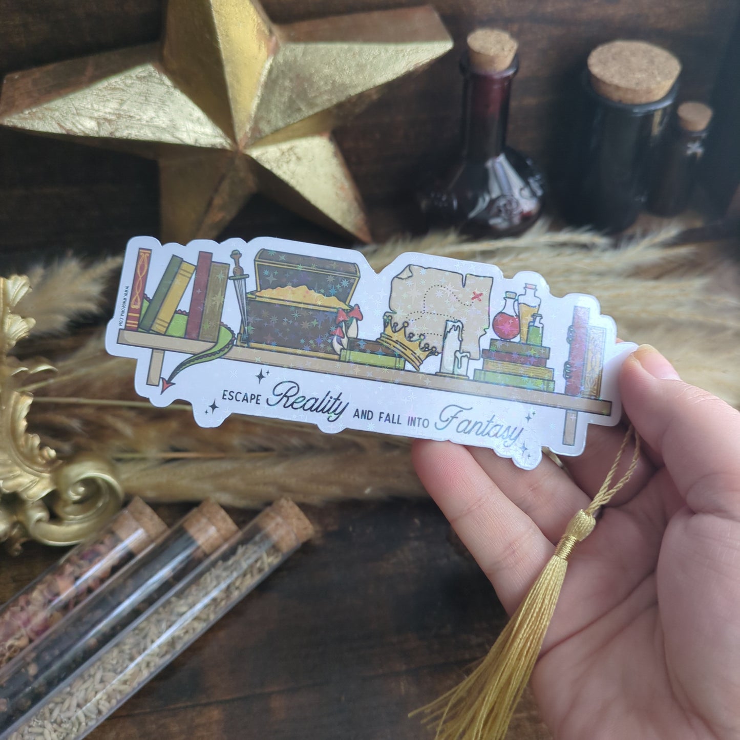 Holo Escape Reality and Fall Into Fantasy Shelf Bookmark