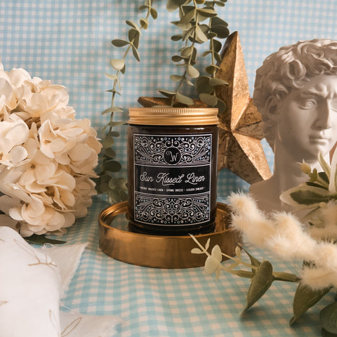 Sun Kissed Linen – Fresh Cotton Soy Candle (180ml Amber Glass)
