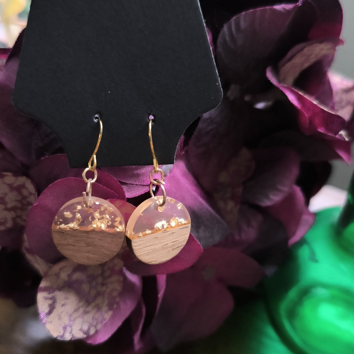 Wood and Gold Fleck Resin Earrings