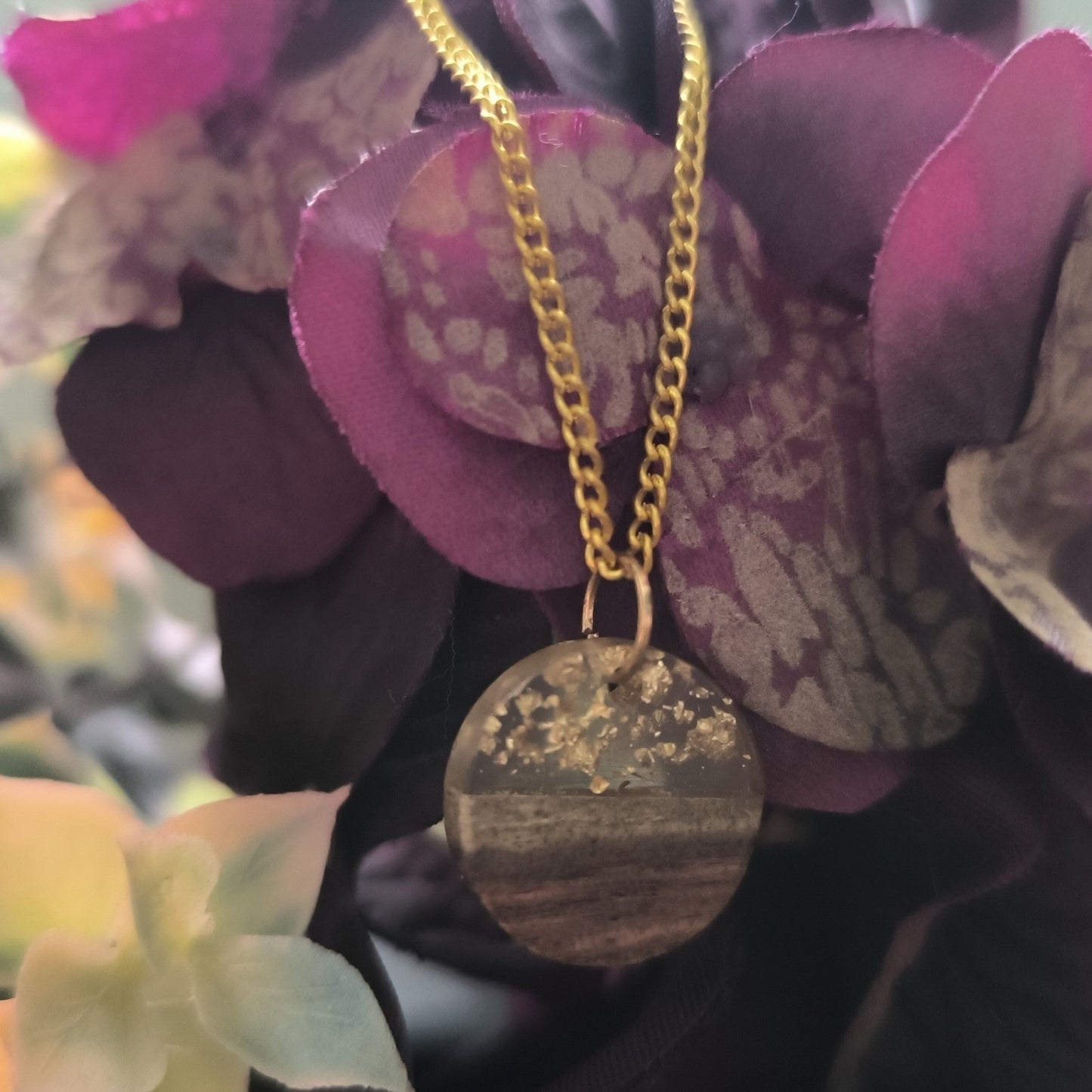 Wood and Gold Fleck Resin Necklace