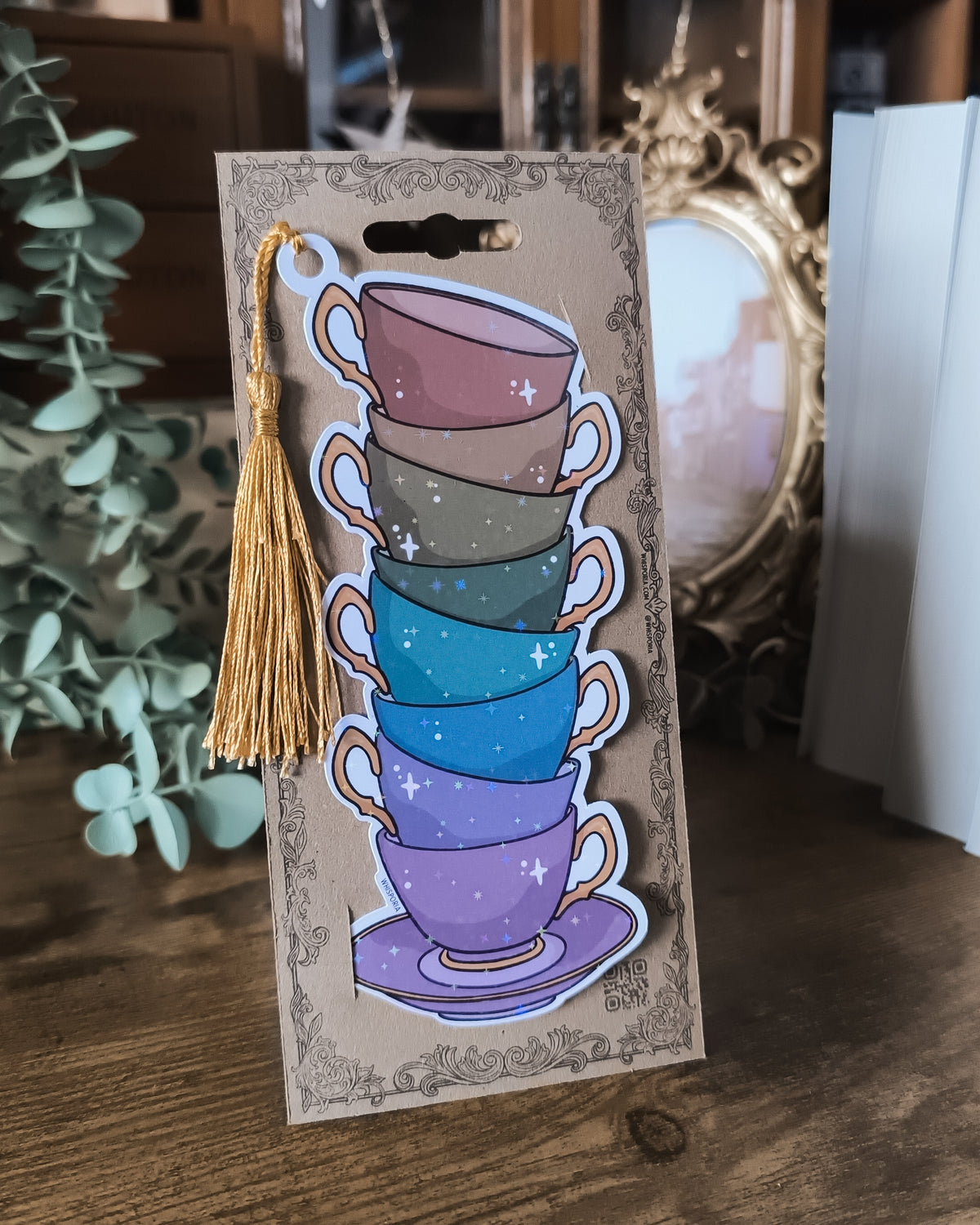 Enchanted Forest Stacked Teacups Holo Sparkle Bookmark