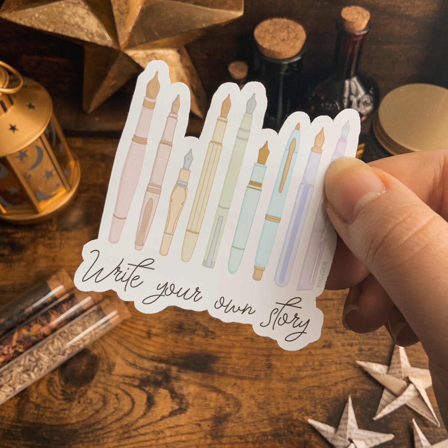 "Write Your Own Story" Pastel Rainbow Fountain Pens Vinyl Die Cut Sticker