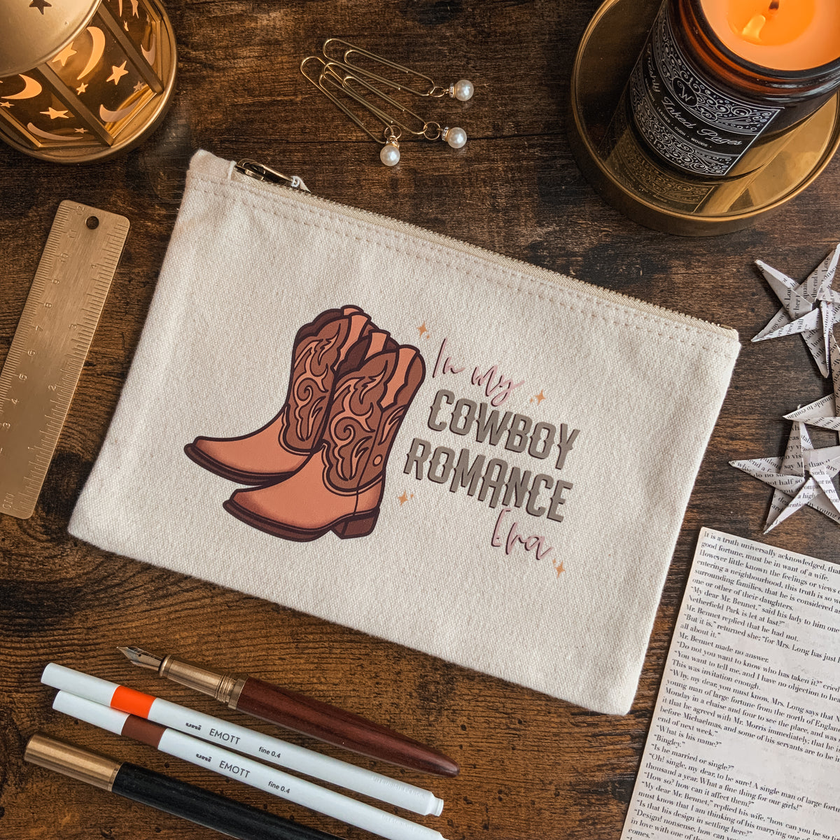 "In My Cowboy Romance Era" Natural Fabric Pencil Case with Zip