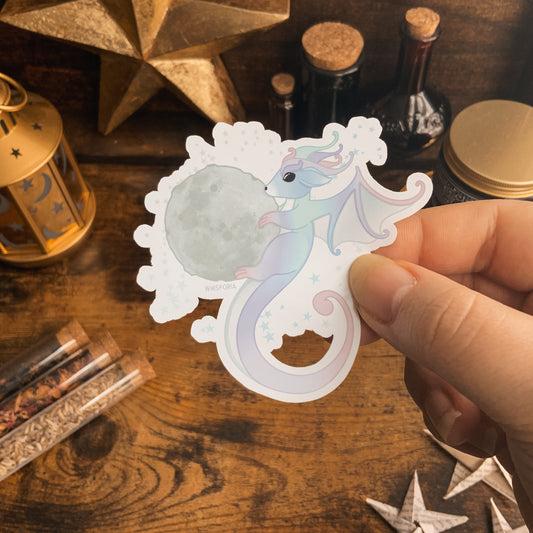 Pastel Lavender Moon Dragon Vinyl Die Cut Sticker