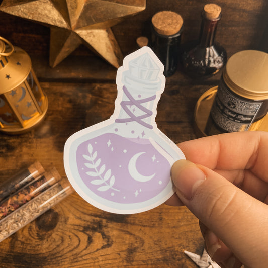 Purple Moonlit Herbs Potion Bottle Vinyl Die Cut Sticker