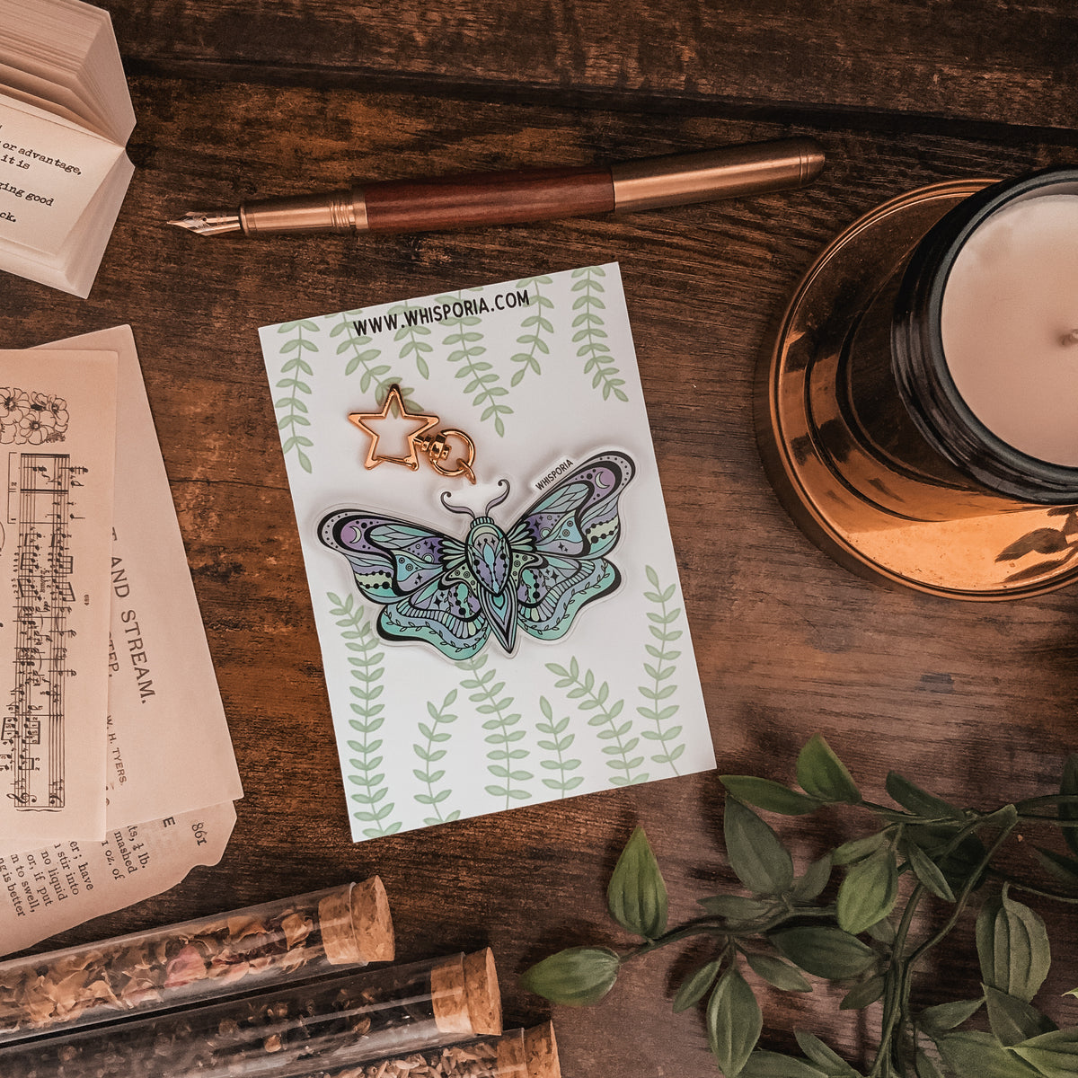 Ornate Moth Clear Acrylic Keyring