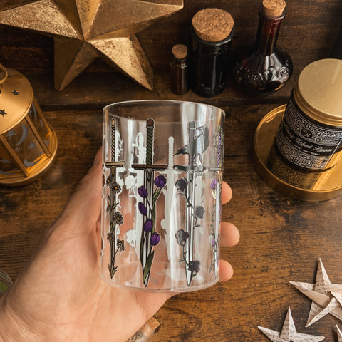 Fantasy Swords and Climbing Flowers Acrylic Pen Pot Desk Organiser