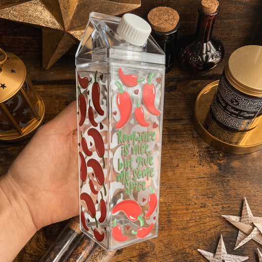 Romance is Nice But Give Me Some Spice Chilli Peppers Carton Shaped Drinking Bottle 500ml