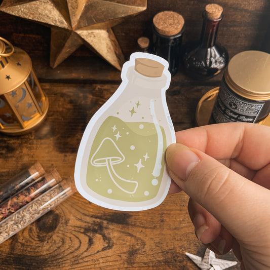 Green Toadstool Potion Bottle Vinyl Die Cut Sticker