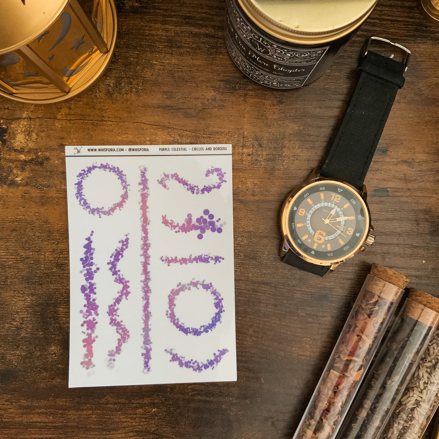 Purple Celestial Circles and Borders Transparent Gloss Sticker Sheet