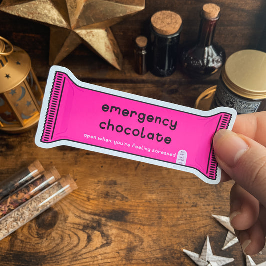 Emergency Chocolate Feeling Stressed Vinyl Die Cut Sticker