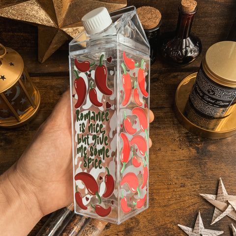 Romance is Nice But Give Me Some Spice Chilli Peppers Carton Shaped Drinking Bottle 500ml