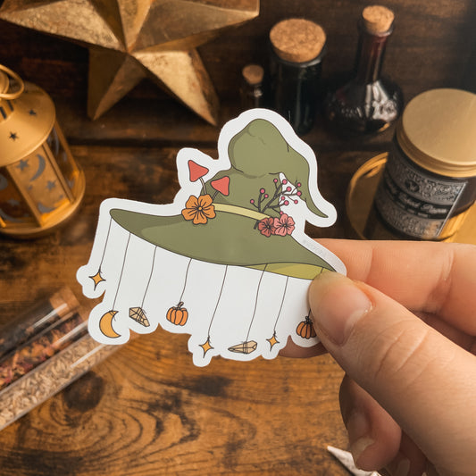 Witches Autumnal Cottage Core Hat Vinyl Die Cut Sticker