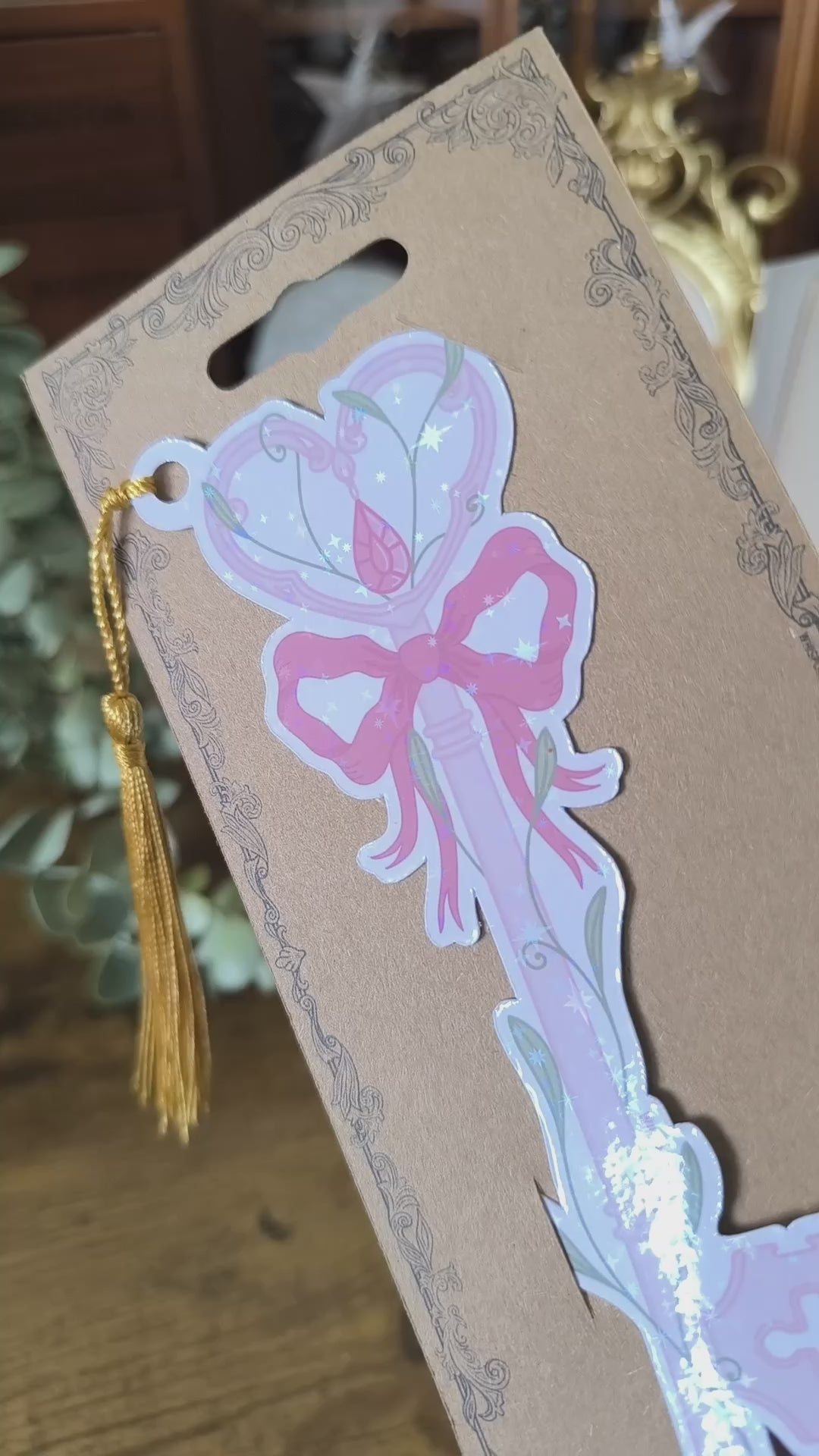 Pink Bow Key Holo Sparkle Bookmark