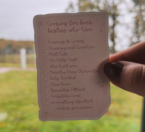 Looking for Book Besties Trope Checklist Vinyl Die Cut Sticker