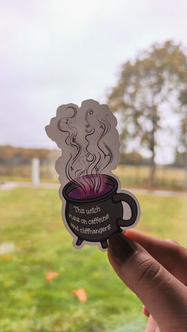This Witch Runs on Caffeine and Cliffhangers Vinyl Die Cut Sticker