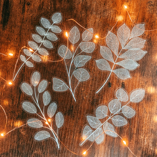 Large White Leaves Transparent Stickers